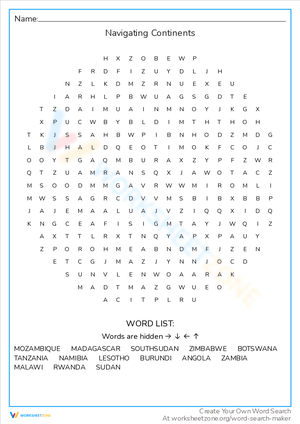 Navigating Continents: Geography Word Exploration
