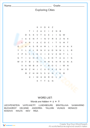 Exploring Cities Word Search
