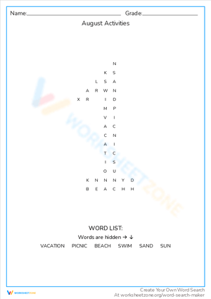 Engaging August Activities Worksheet for Students