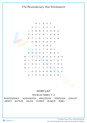 The Revolutionary War Word Search Worksheet