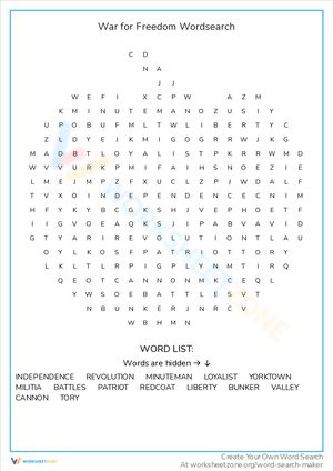 War for Freedom Word Search: Fun Learning