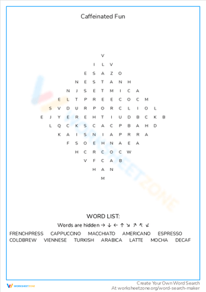 Caffeinated Fun Word Search