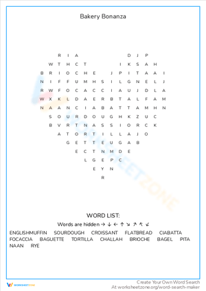 Bakery Bonanza Word Search