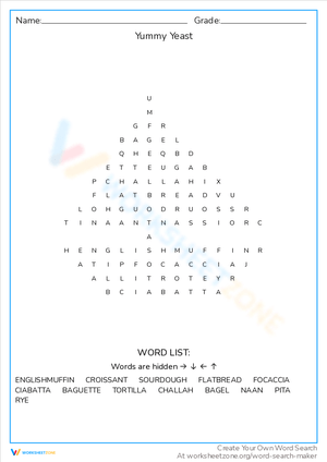 Yummy Yeast Word Search