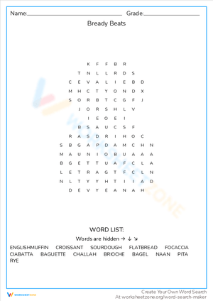 Find the Bready Beats in this Word Search