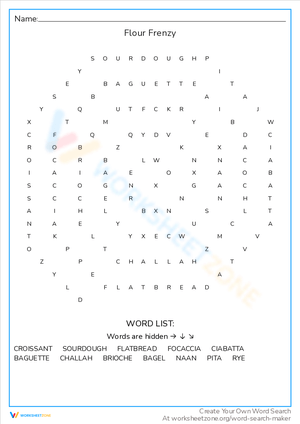 Flour Frenzy Word Search