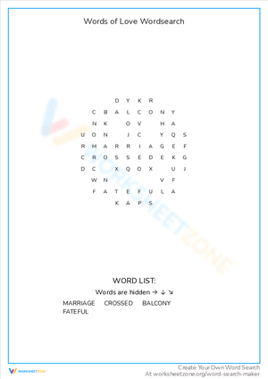 Words of Love: Romeo and Juliet Word Search