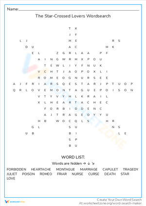 Star-Crossed Lovers: Romeo and Juliet Word Search