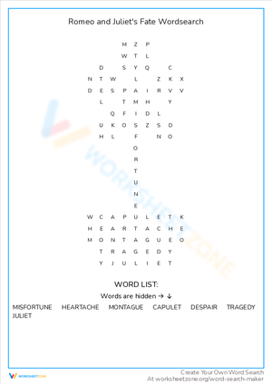 Romeo and Juliet's Fate Word Search