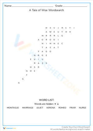 A Tale of Woe: Romeo and Juliet Word Search