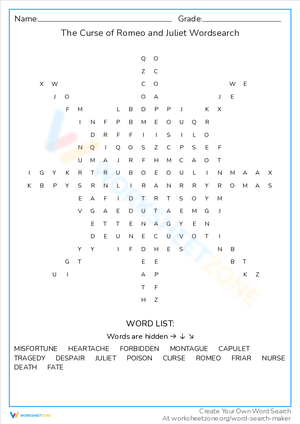 Curse of Romeo and Juliet Word Search