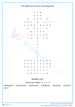 Balcony Scene: Romeo and Juliet Word Search