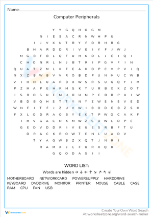 Computer Peripherals Word Search