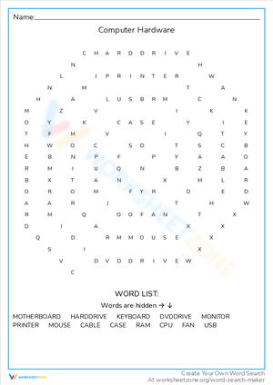 Computer Hardware Word Find