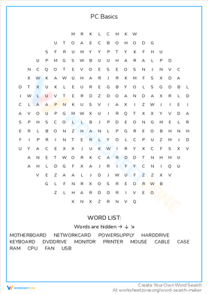 PC Basics Word Search Fun