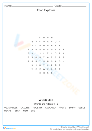 Food Explorer Word Search