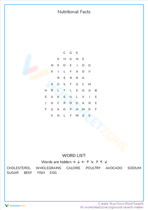 Nutritional Facts Word Search
