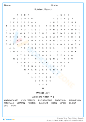 Nutrient Search Word Puzzle