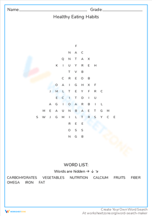 Healthy Eating Habits Word Find