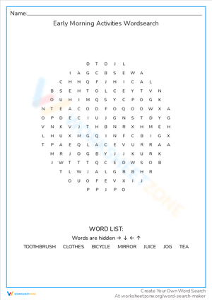 Early Morning Activities Word Search