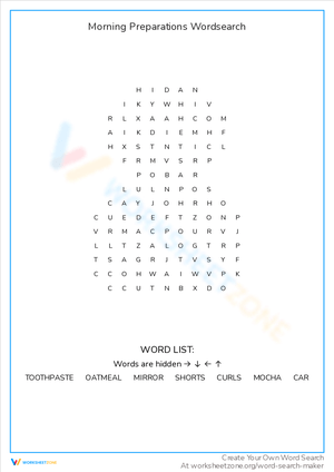 Morning Preparations Word Find