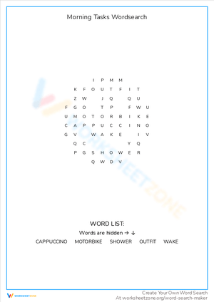 Morning Tasks Word Search Puzzle