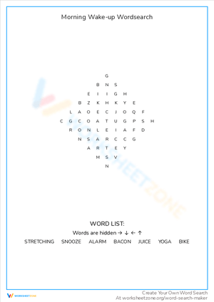 Morning Wake-Up Word Search Worksheet