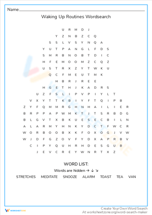 Word Search: Waking Up Routines Vocabulary