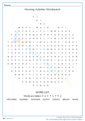 Morning Activities Themed Word Search Fun