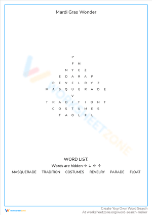 Mardi Gras Wonder Word Search Adventure