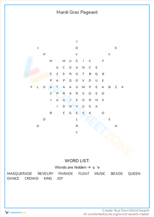 Mardi Gras Pageant Word Search Challenge