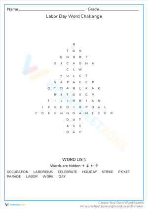 Labor Day Word Challenge Puzzle