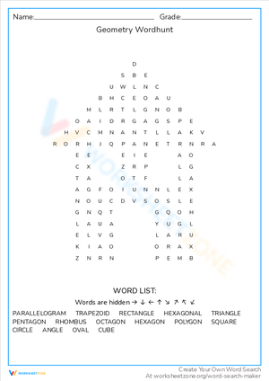 Geometry Wordhunt: A Math Puzzle Worksheet