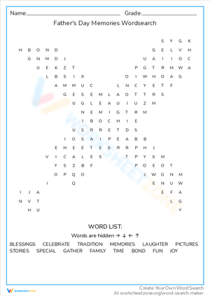 Fathers Day Memories Word Search Worksheet
