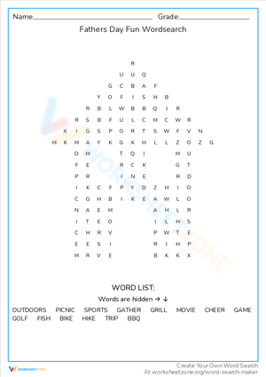Fathers Day Fun Word Search Worksheet