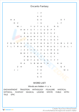 Explore Encanto Fantasy with this Word Search