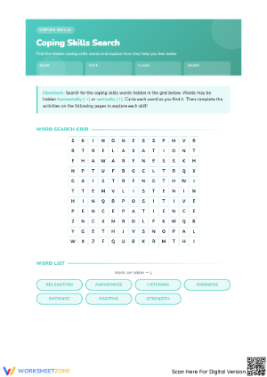 Coping Skills Word Search Puzzle