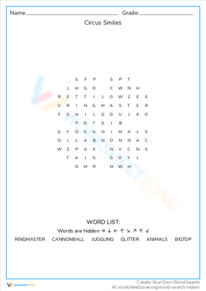 Find Circus Smiles in This Word Search!