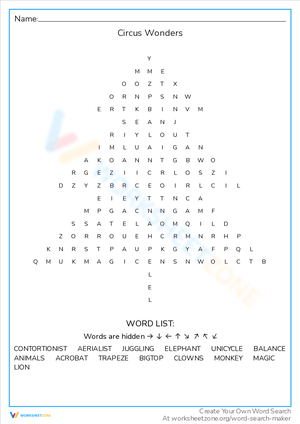 Explore Circus Wonders in This Word Search!