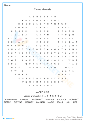 Discover Circus Marvels with This Word Search!