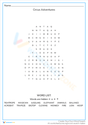 Embark on Circus Adventures Word Search!