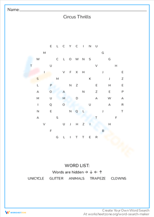 Experience Circus Thrills with Word Search!