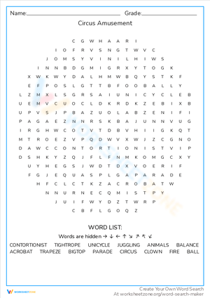 Find Circus Amusement with This Word Search