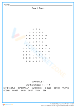 Celebrate with a Beach Bash Word Search