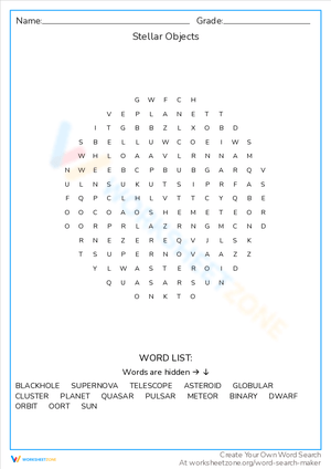 Explore Stellar Objects with Word Search