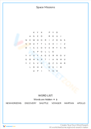 Learn About Space Missions with Word Search