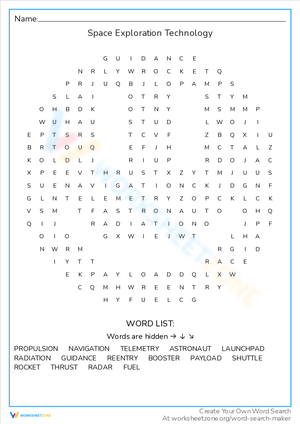 Space Exploration Technology Word Find