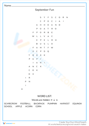 Find September Fun Activities with Word Search