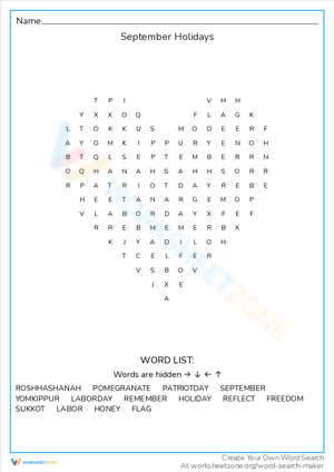 Explore September Holidays with Word Search