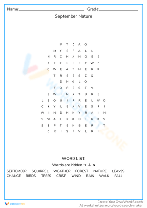Enjoy September Nature with Word Search